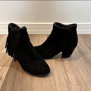 Women's Black Suede Fringe Ankle Boots